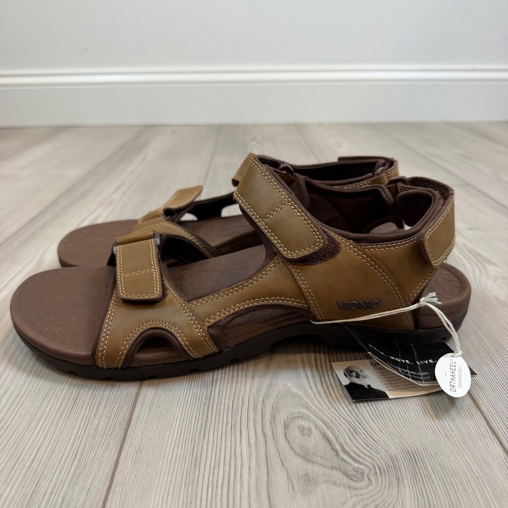 NEW Vionic Gerrit Mens Brown Leather Orthotic Backstrap Sandals 13 542GERRIT